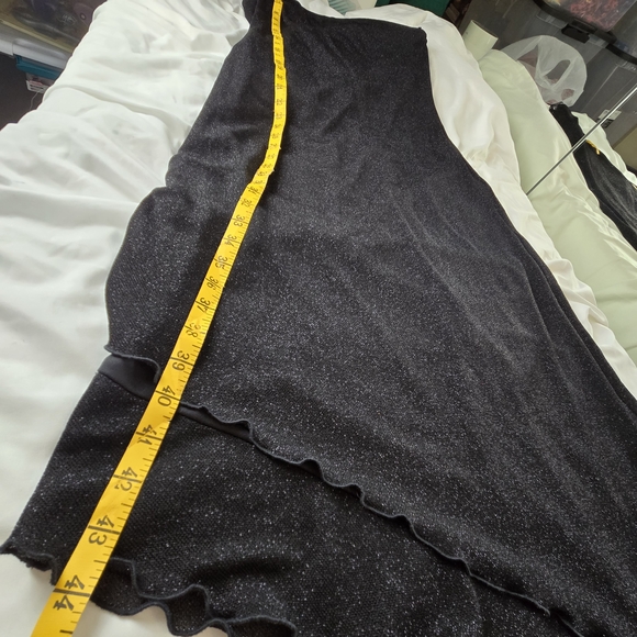 🎄 Arianna by Rachel Kaye EUC One Shoulder shimmery Dress 12 Black slant hem - Picture 14 of 16